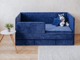 Диван-кровать Happy (синий) в Октябрьском - oktyabrskij.mebel-nsk.ru | фото