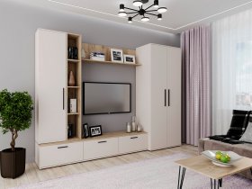 Модульная стенка Верона (сатин/дуб крафт серый) в Октябрьском - oktyabrskij.mebel-nsk.ru | фото