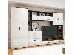 Стенка Коста МДФ (дуб венге/белый глянец) в Октябрьском - oktyabrskij.mebel-nsk.ru | фото